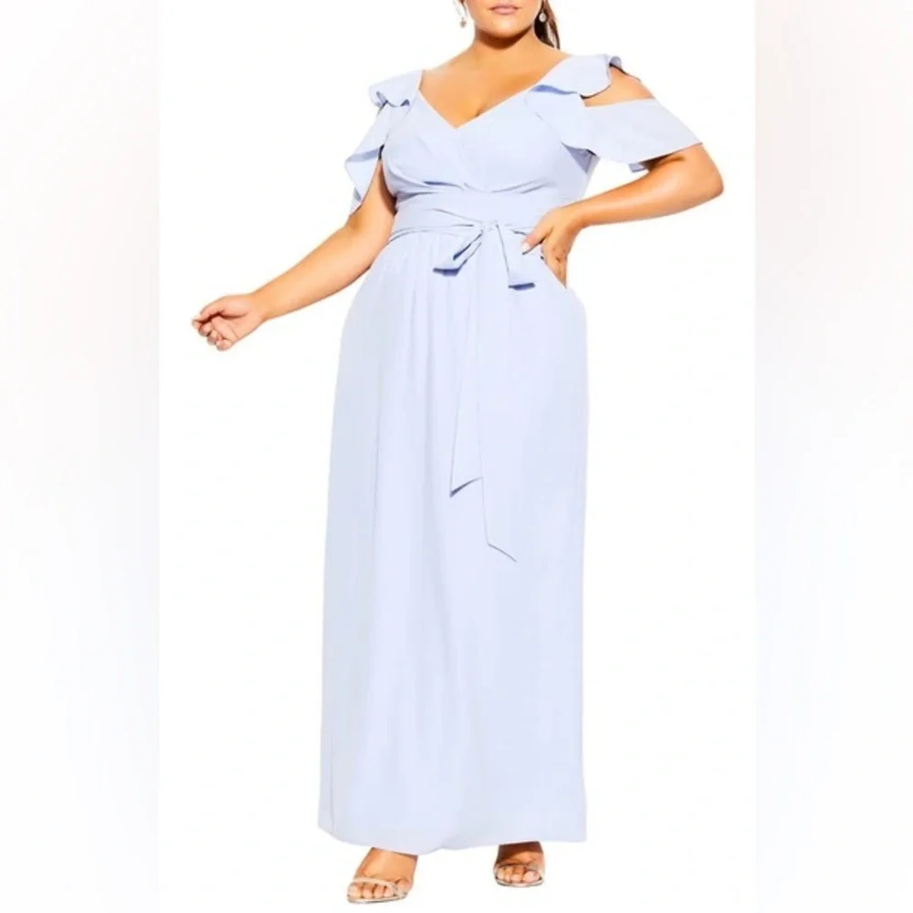 NWT City Chic‎ Frill Treasure Maxi Dress Whisper Blue XS (14) Romantic Feminine